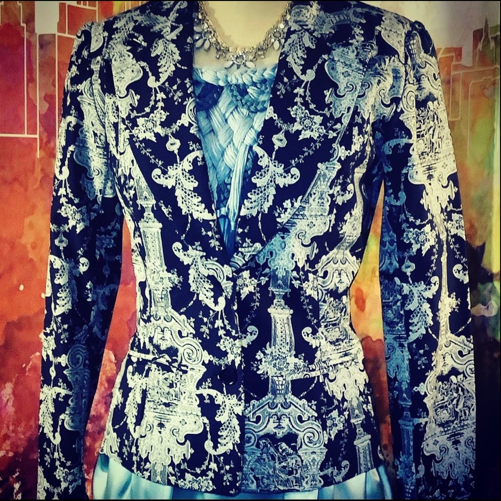 One of a kind Art to Wear Blazer Jacket Navy XS